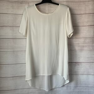 Ovi White Short Sleeve Blouse Hi Low Keyhole Crepe Size Medium